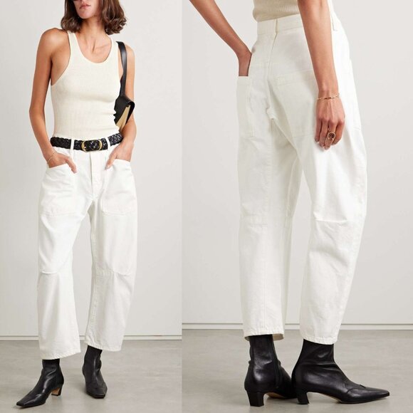 Nili Lotan Shon Jean Cream Denim Barrel Leg Tapered Crop Mid Rise Cotton Size 30 - Picture 13 of 15